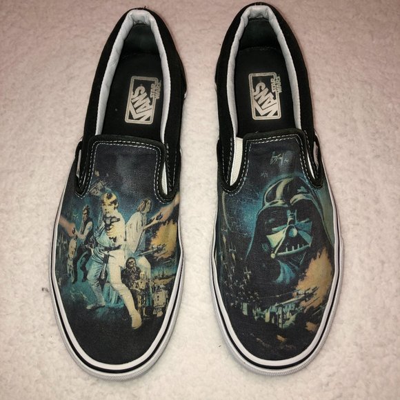 Vans Other - Star Wars Vans Slip On Sneakers Sz 9.5 Luke Skywalker Darth Vader Black W sz 11